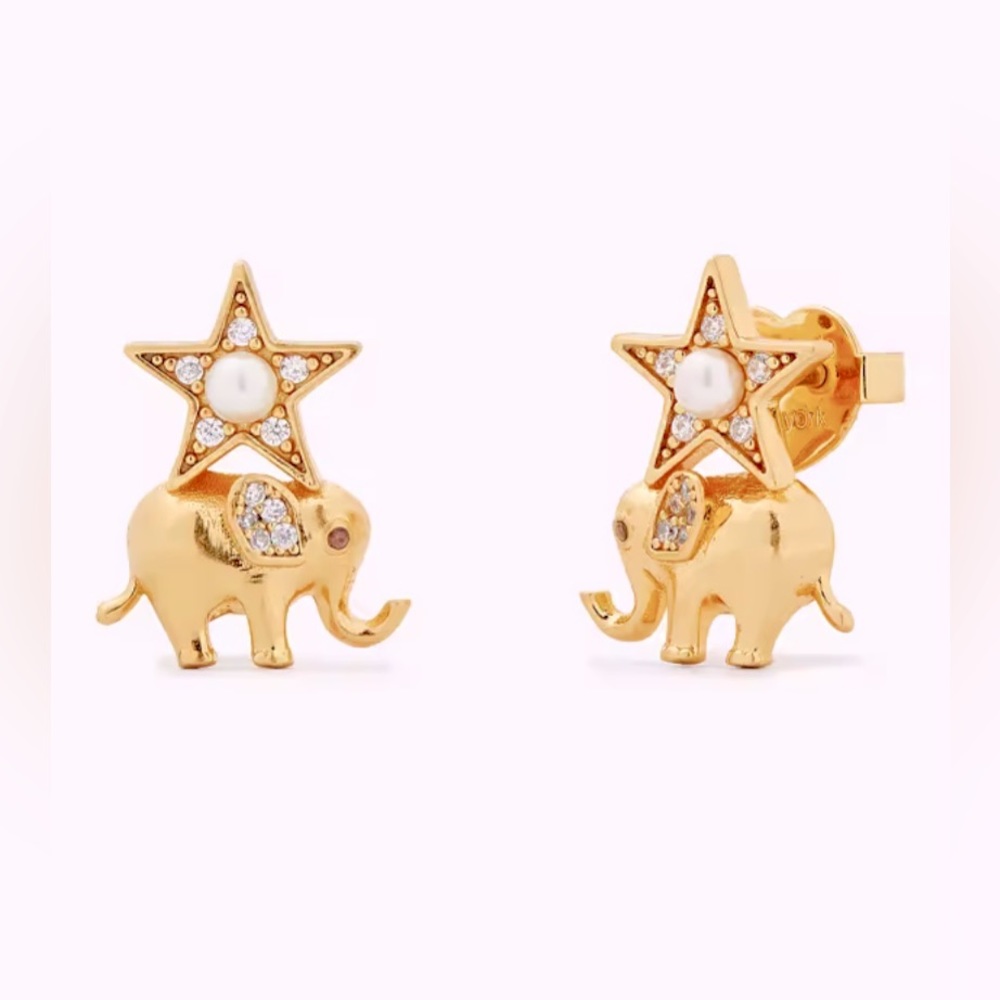 Kate Spade Winter Carnival Charm Studs ✨ Star + Elephant + Gold + Pearl